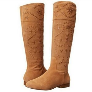 Jack Rogers New Tara Suede Riding Boots Tan Tall Whipstitch SZ 6.5